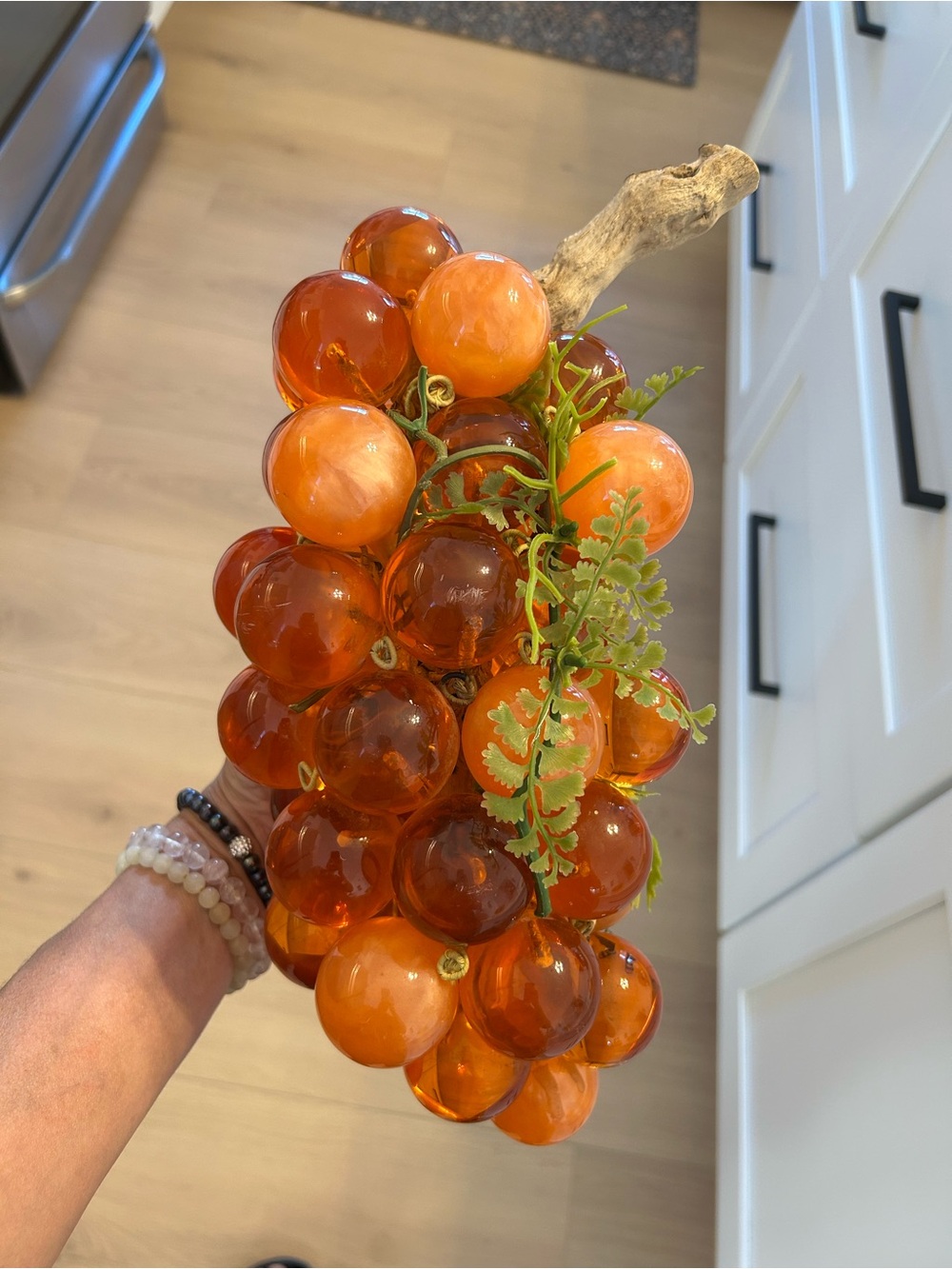 Vintage Large Lucite W/ Driftwood Orange Grape Cluster - 13”